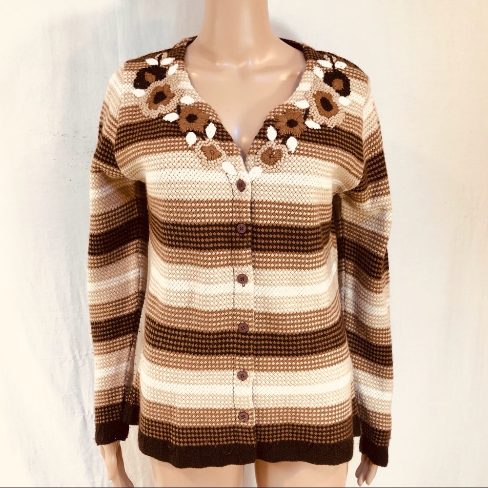 Rage women’s Cardigan. Sz L. Acrowool. Brown tan